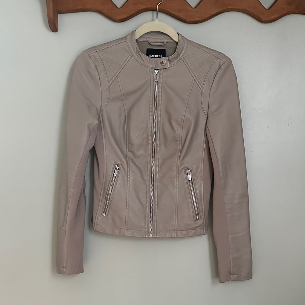 Express Gray Taupe Faux Leather Jacket XS